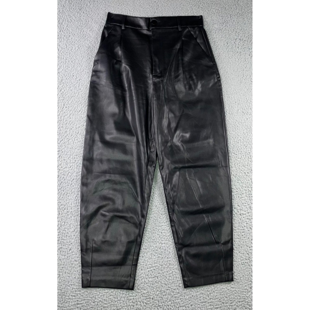 Zara Faux Leather Pants Women M Pleated High Waist Black Night Out Academia Goth